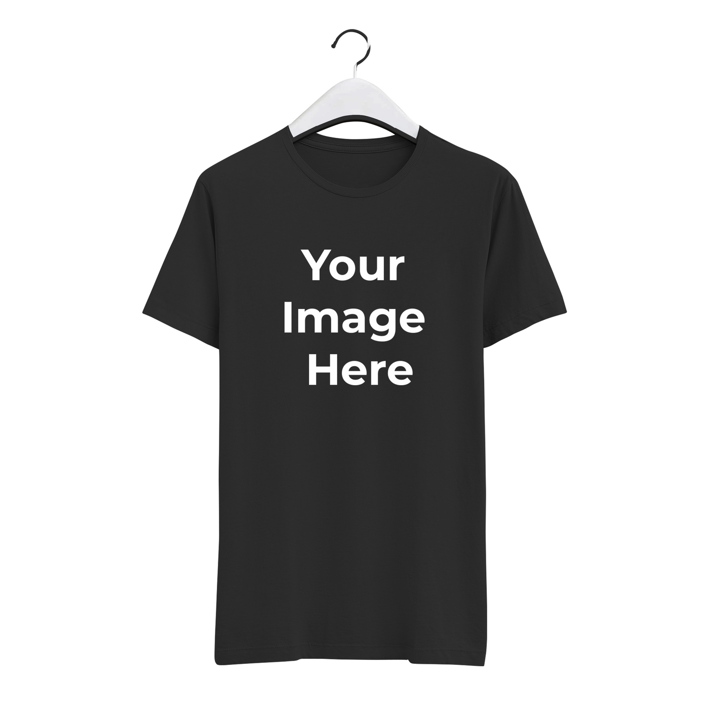 Black tshirt on a hanger with custom text on it