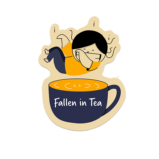 falling in a cup of tea, tea lovers cool laptop sticker